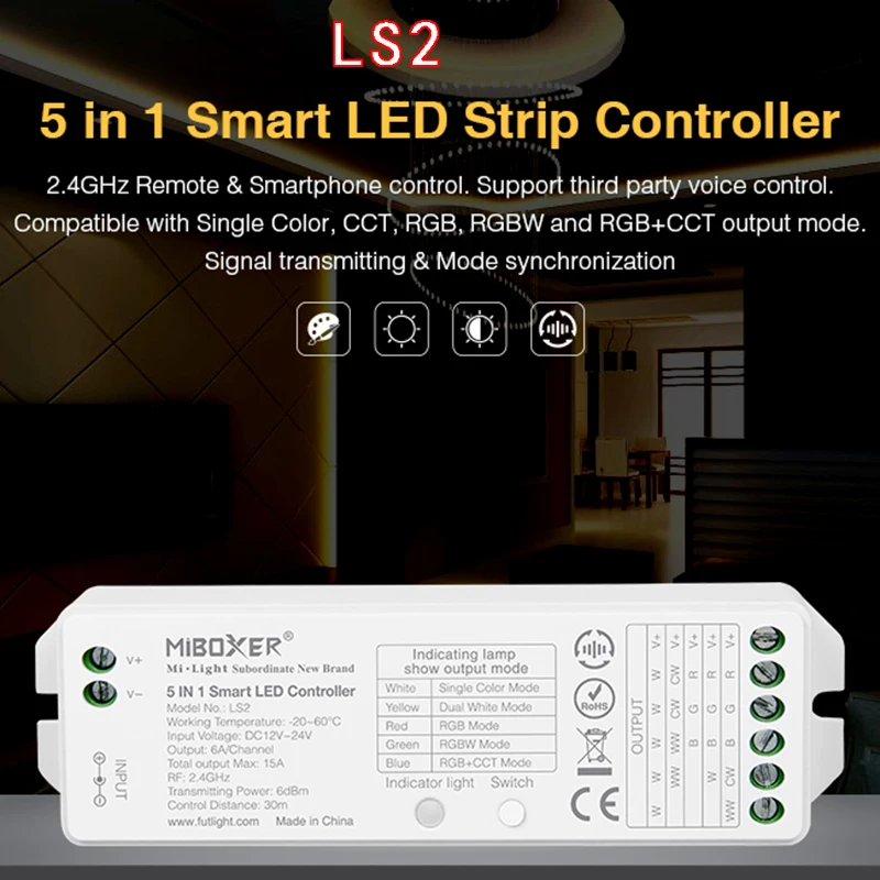 Miboxer-controlador de tira LED 5 en 1, DC12V, 24V, LS2, FUT089, 2,4G, control remoto B4, Panel táctil, WiFi, para RGB, RGBW, RGB + CCT, lámpara de