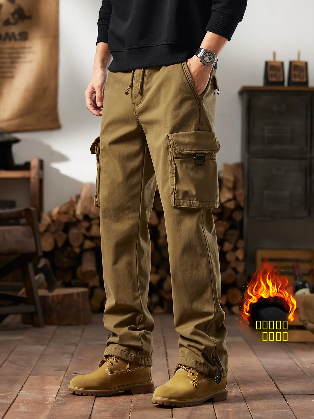 

Регулируемые утепленные рабочие брюки с флисовой подкладкой и множеством карманов, мужские прямые повседневные брюки для активного отдыха, зимние спортивные брюки для активного отдыха на природе
