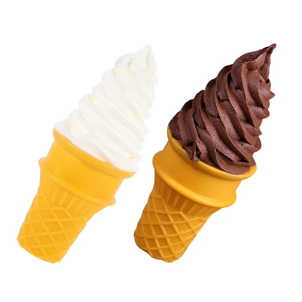 2 Pcs Realistic Ice Cream Cones Simulation Toy Decor Candyland Decorations Pvc Ice-cream Photo Prop