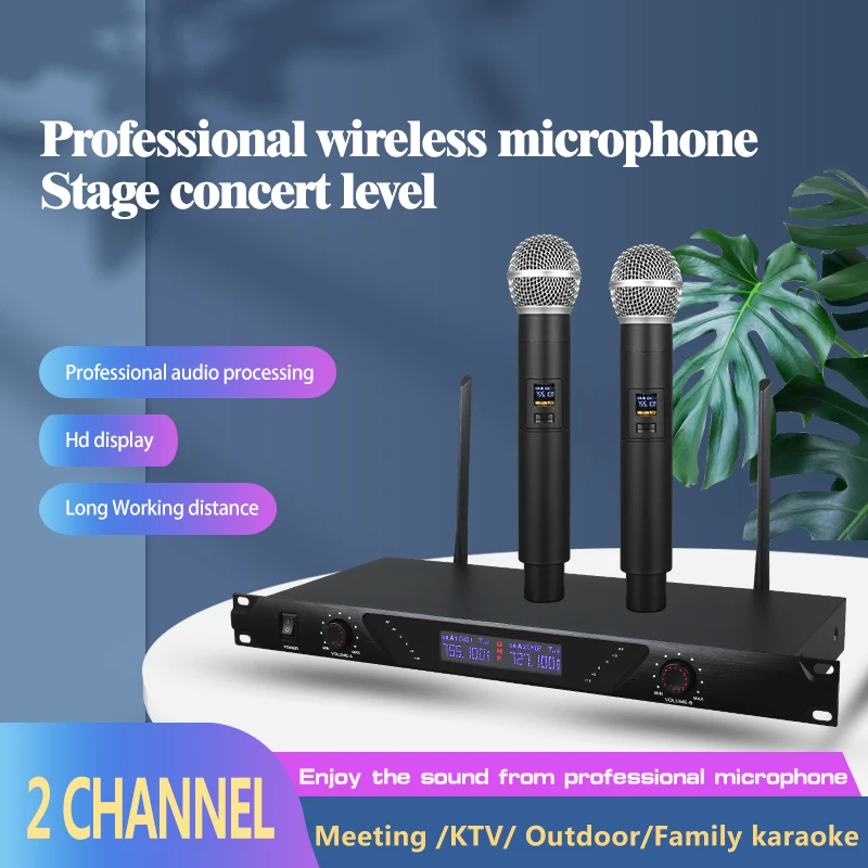 EPXCM UG-100 Professional VHF wireless mic system handheld 2-chanels dynamic Karaoke microphone studio recording Speech singing