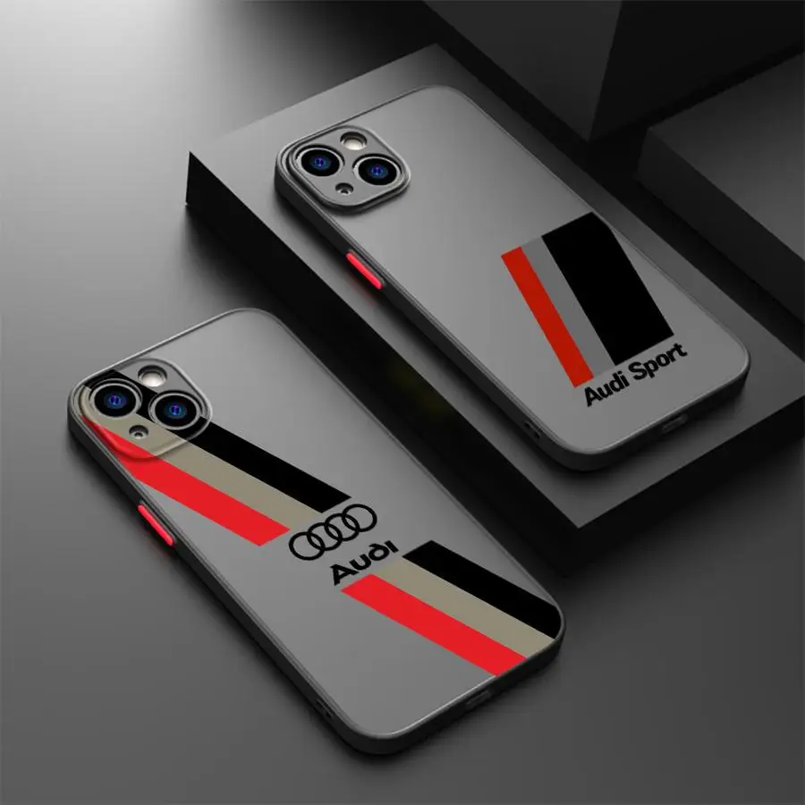 Custodia per Apple iPhone 11 13 Pro 11 Max 16e 15 XR 12 Mini XS 14 16 Bordo nero Shell Auto A-Audi Logo