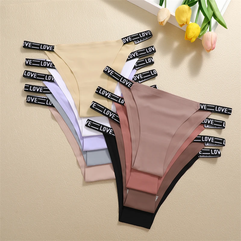 3PCS Women\'s Letter Waist Underpants Seamless Thongs Sexy Low Rise Comfortable Briefs Female Soft Solid G-String Lingerie M-XL