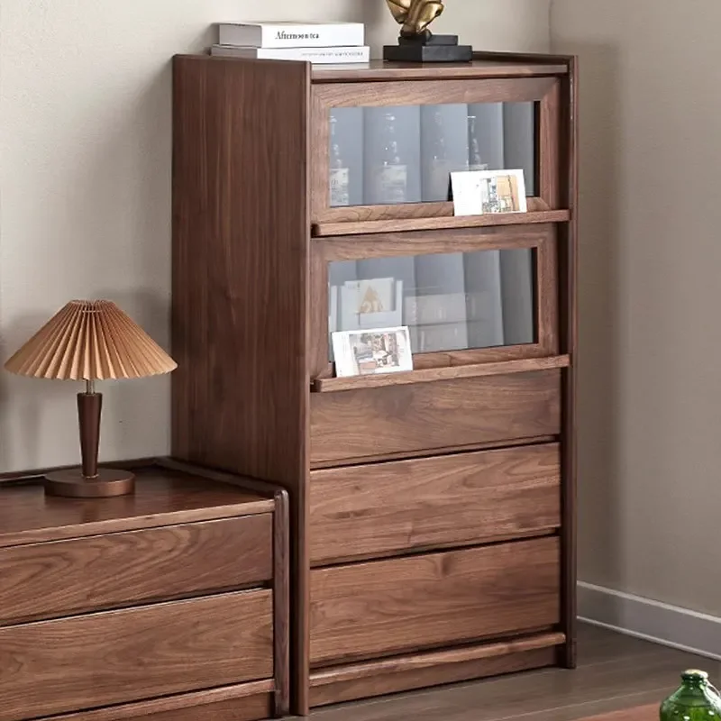 Nordic simple black walnut TV cabinet side cabinet living room sofa cherry wood multi-functional
