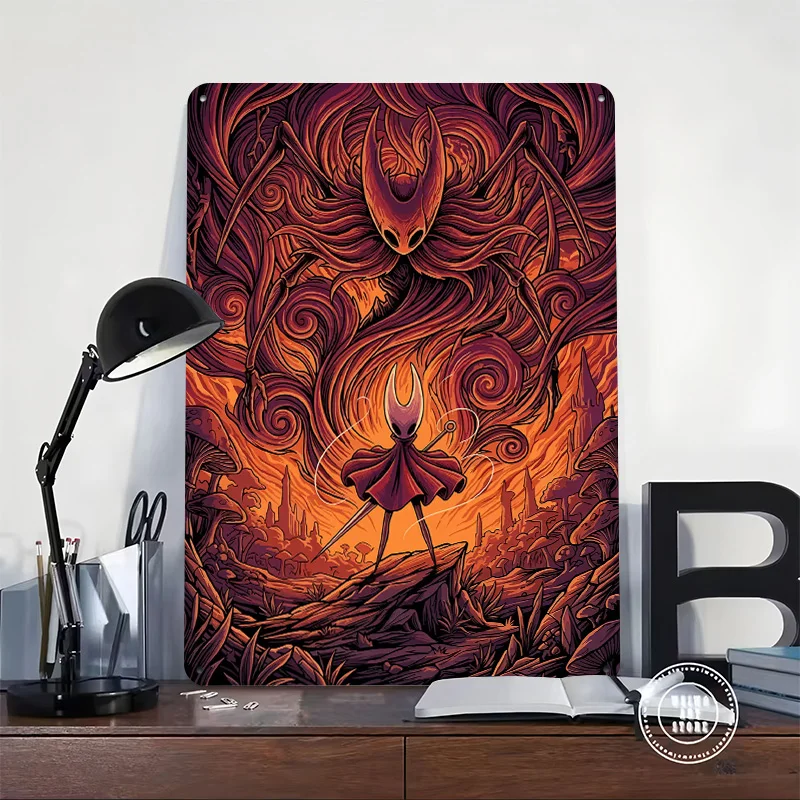Hollow Knight Silksong Hornet Vs Grimm Personalized 3D Textured Metal Poster Wall Art Vintage Tin Signs for Bedroom Decorations