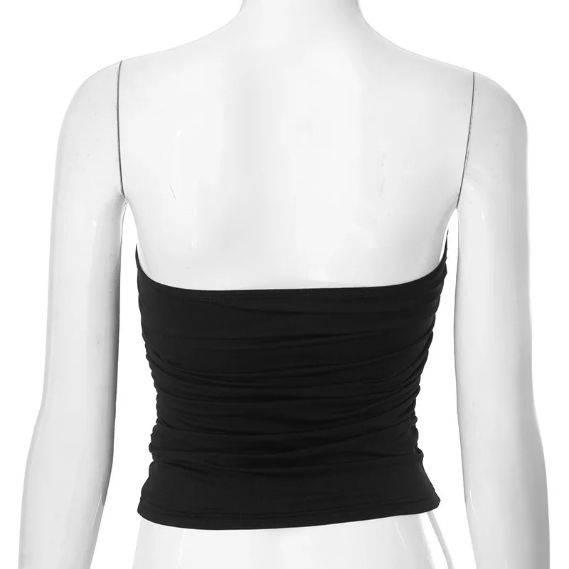 Apprabant Solid Wrapped Chest Metal Decoration Bare Back Super Short Top Shrink Fold  Agate Sleeveless One Line Shouler Vest