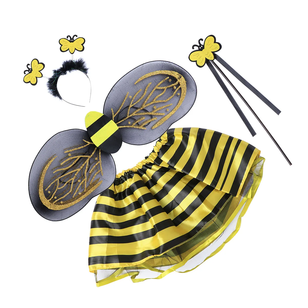 

4 Pcs/set Gauze Skirt Suit Fairy Outfit Bee Cosplay Costume Elf for Girls Gilrs Tale Theme