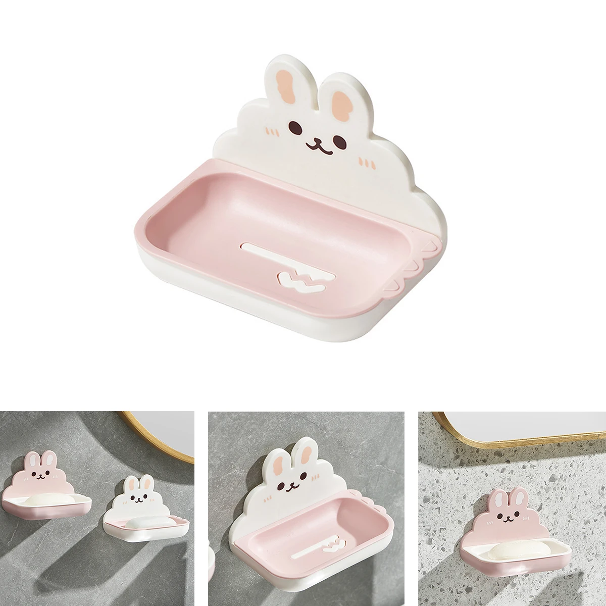 Cute Cartoon Bunny Wall Mounted Soap Dish Not Easy Corrode No Drilling Installation Household Soaps Box Bathroom Accessories