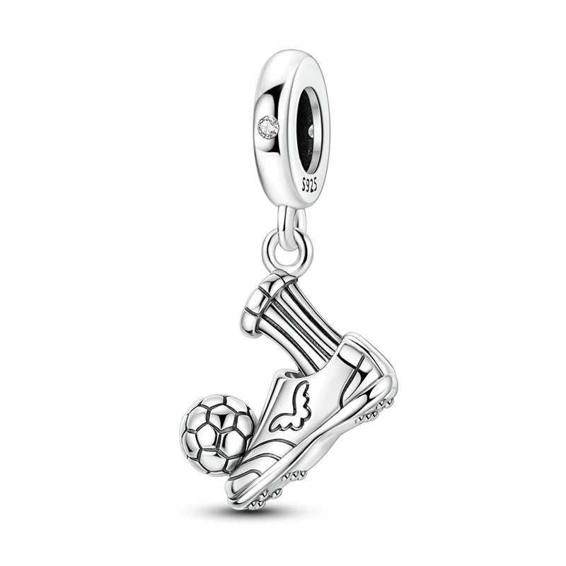 

925 Sterling Silver Soccer Ball Charms Bead CZ Zircon Sports Dangle Fit Original Bracelet DIY Women Jewelry Gift
