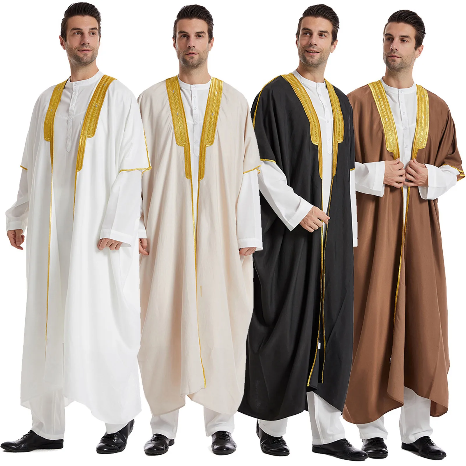 Uomo musulmano islamico caftano arabo Vintage manica lunga Patchwork Thobe Robe allentato Dubai arabia saudita caftano uomo Cardigan abbigliamento