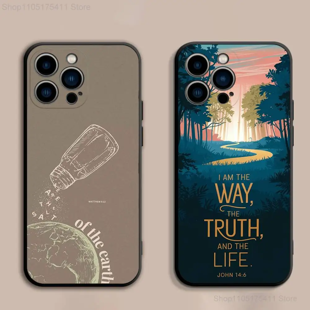 

God Jesus Bible Verse Phone Case For iPhone 17,16,15,14,13,12,Pro,Max,Plus,E,SE4,Air,Mini Black Soft Cover