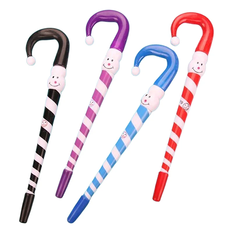 4Pcs Creative Cartoon Christmas Snowman Walking Stick Umbrella Shape Ballpoint Pen Office School Supplies Student Stationery