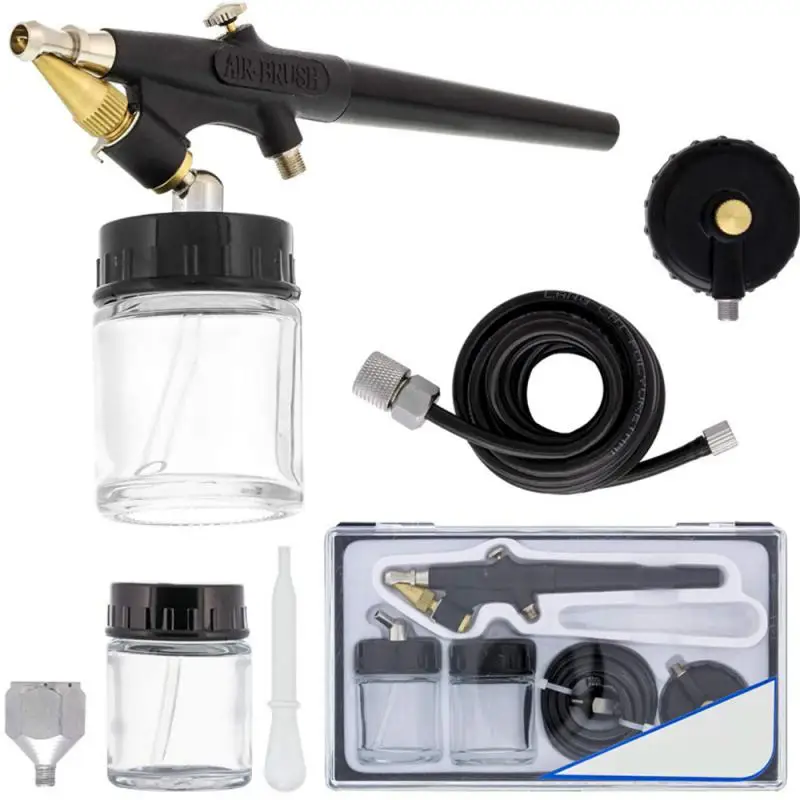 Airbrush Kit Mini Single Action Air Brush Set Siphon Feed 0.8mm Paint Spray Gun w/ Hose 22cc Fluid Cups for Makeup Hobby