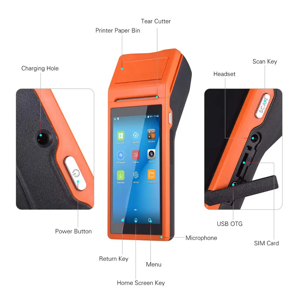 جهاز Q1 4G المحمول NFC Android 12.0 Pos Terminal مع متجر Google Play وطابعة حرارية 58 مم