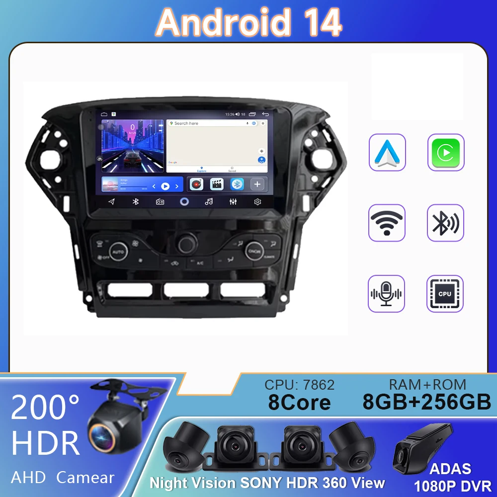 QLED For Ford Mondeo MK4 2007-2014 Video Stereo Carplay Android Auto Radio Navigation GPS Multimedia Player IPS WIFI No 2din DVD