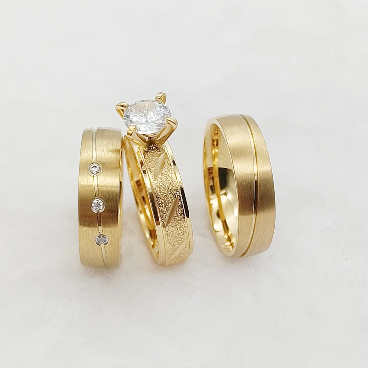 African Brazilian Dubai 3pcs Promise Love Alliance Couples Wedding Engagement Rings Sets Couple 18k gold plated Custom Jewellery