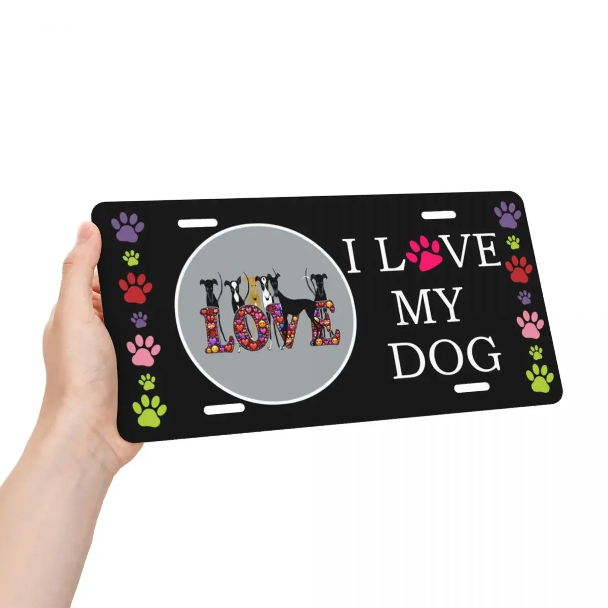 I Love My Greyhound Dog License Plate Custom Dog Lover Decorative Car Front License Plate Cover Aluminum Vanity Tag 12 X 6 Inch