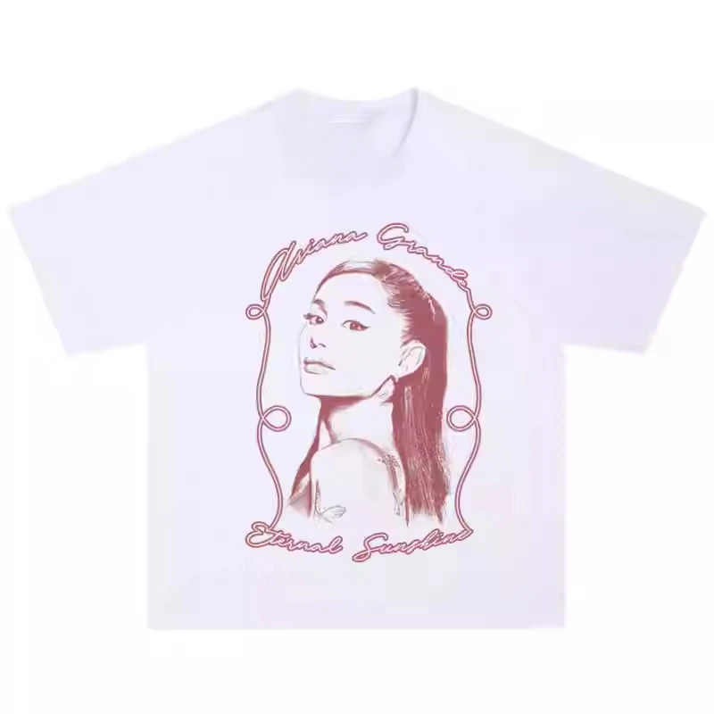 

Summer 2025 new Ariana Grande American Vintage Portrait T-shirt Singer Street Loose heavy short sleeve Vintage long sleeve