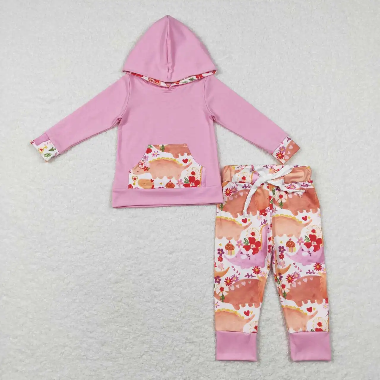 

wholesale children's clothing kids hot sale kids for baby girls clothes children's clothing Pink hooded, long-sleeved pantsuit