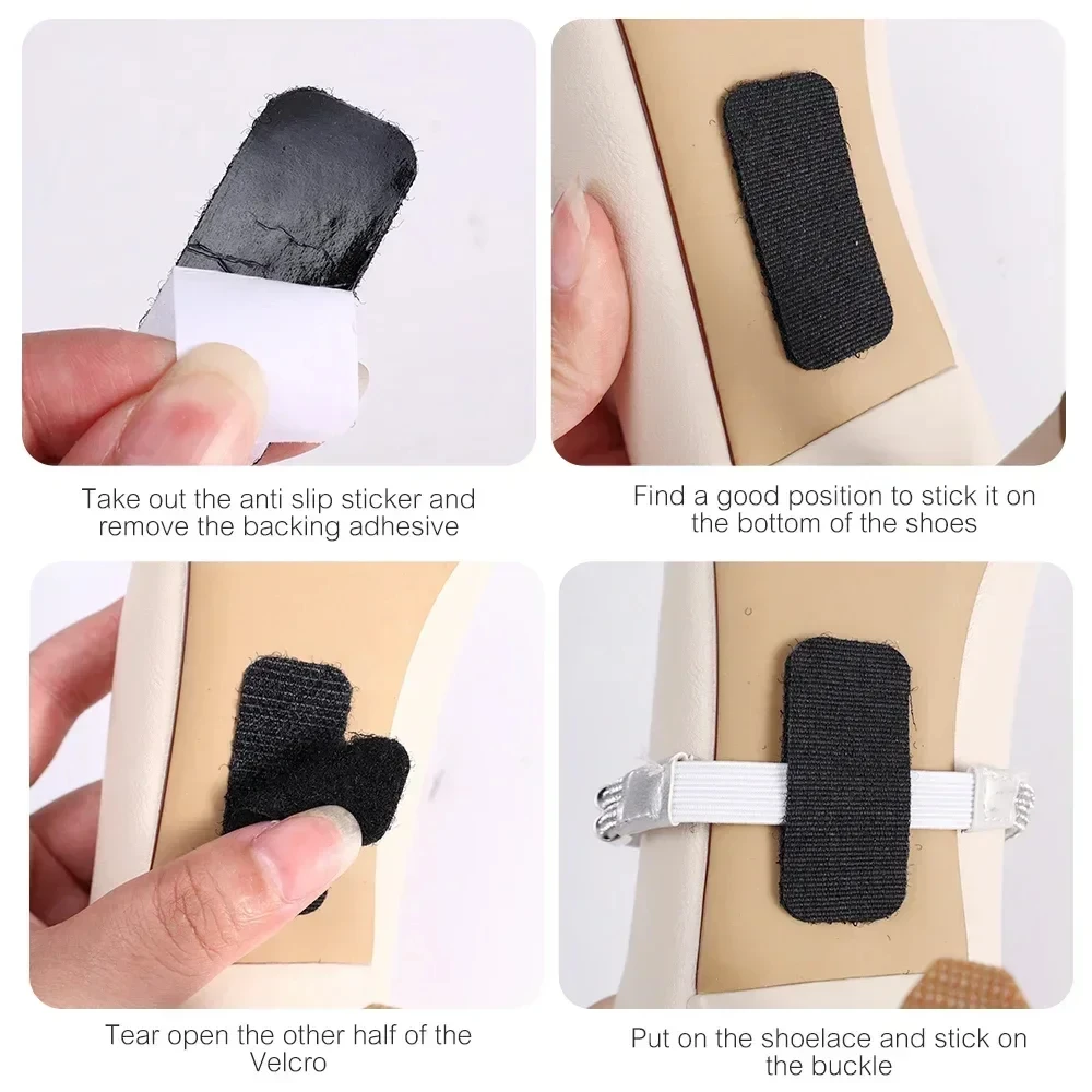 1 par de zapatos de tacón alto con diamantes de imitación, banda antisuelta para mujer, cordones de diamantes, correas de tacón anticaída, cinturón, cinturones fijos elásticos