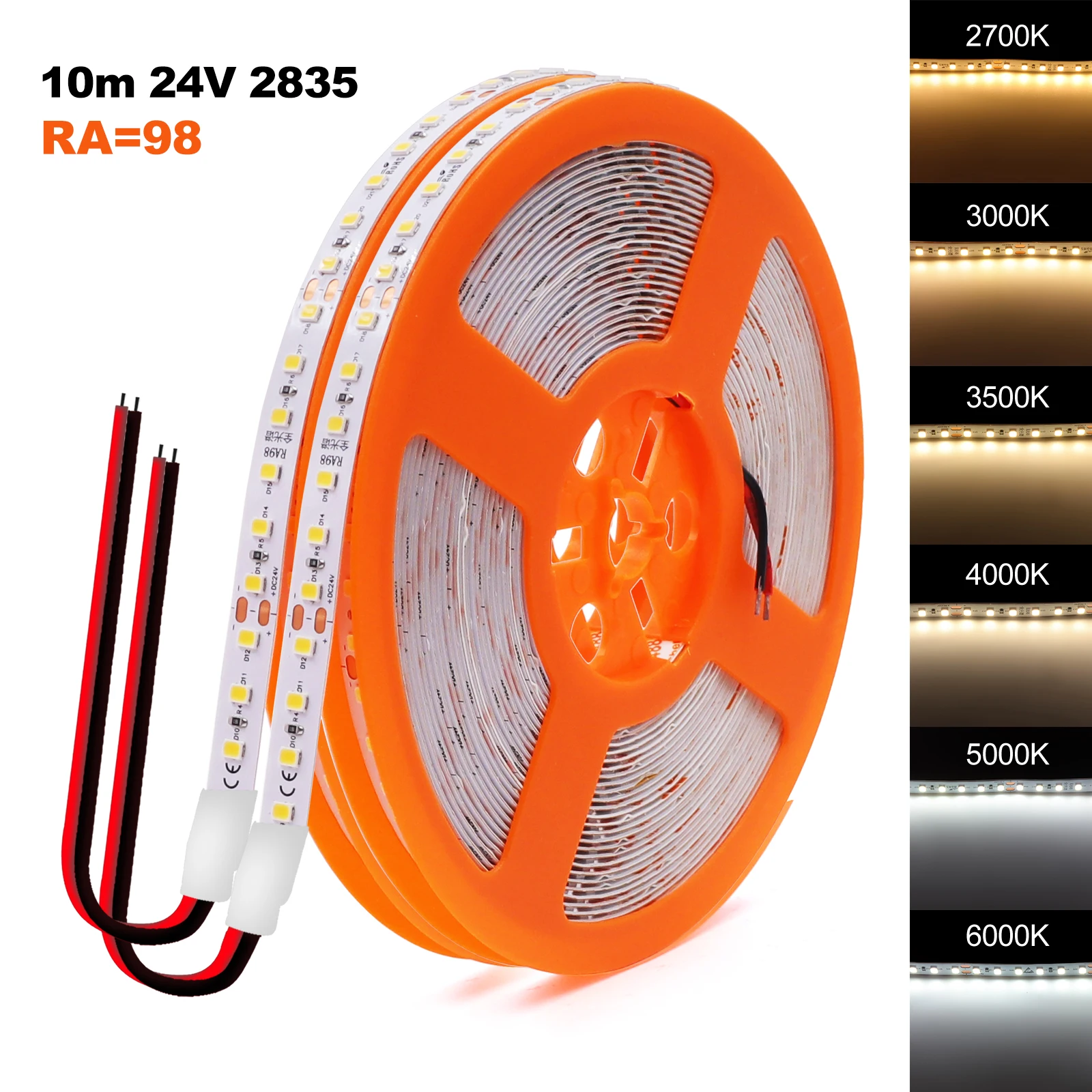 RA98 LED Strip 24V 12V 8MM PCB Full Spectrum 2700K 3000K 3500K 4000K 5000K 6000K No Flicker 2835 120Leds/M Ribbon Tape Light