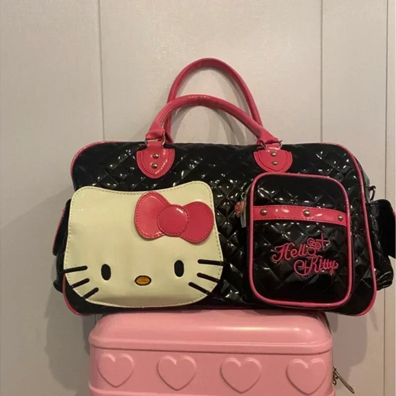Sanrio-bolsa de viaje de Hello Kitty para mujer, bolso de mano de Pu de dibujos animados a la moda, impermeable, súper alta capacidad,