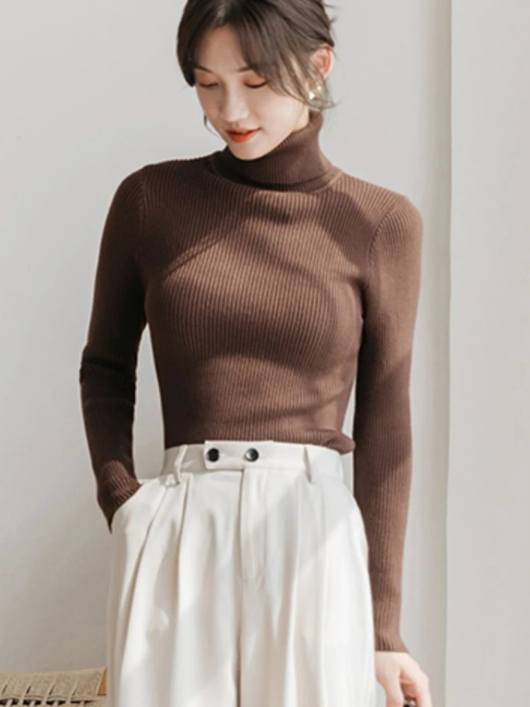 เสื้อสเวตเตอร์คอเต่าแขนยาวทรงเข้ารูปสำหรับผู้หญิง Zjaiss รุ่นปี 2025 สำหรับฤดูใบไม้ร่วงและฤดูหนาว เสื้อทับอเนกประสงค์