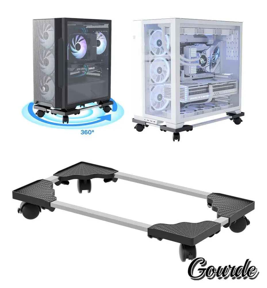 Gourde Adjustable Computer CPU Tower Stand with 4 Rolling Casters Space-Saving Mobile Base Fits Most Computer Cases Under Desk