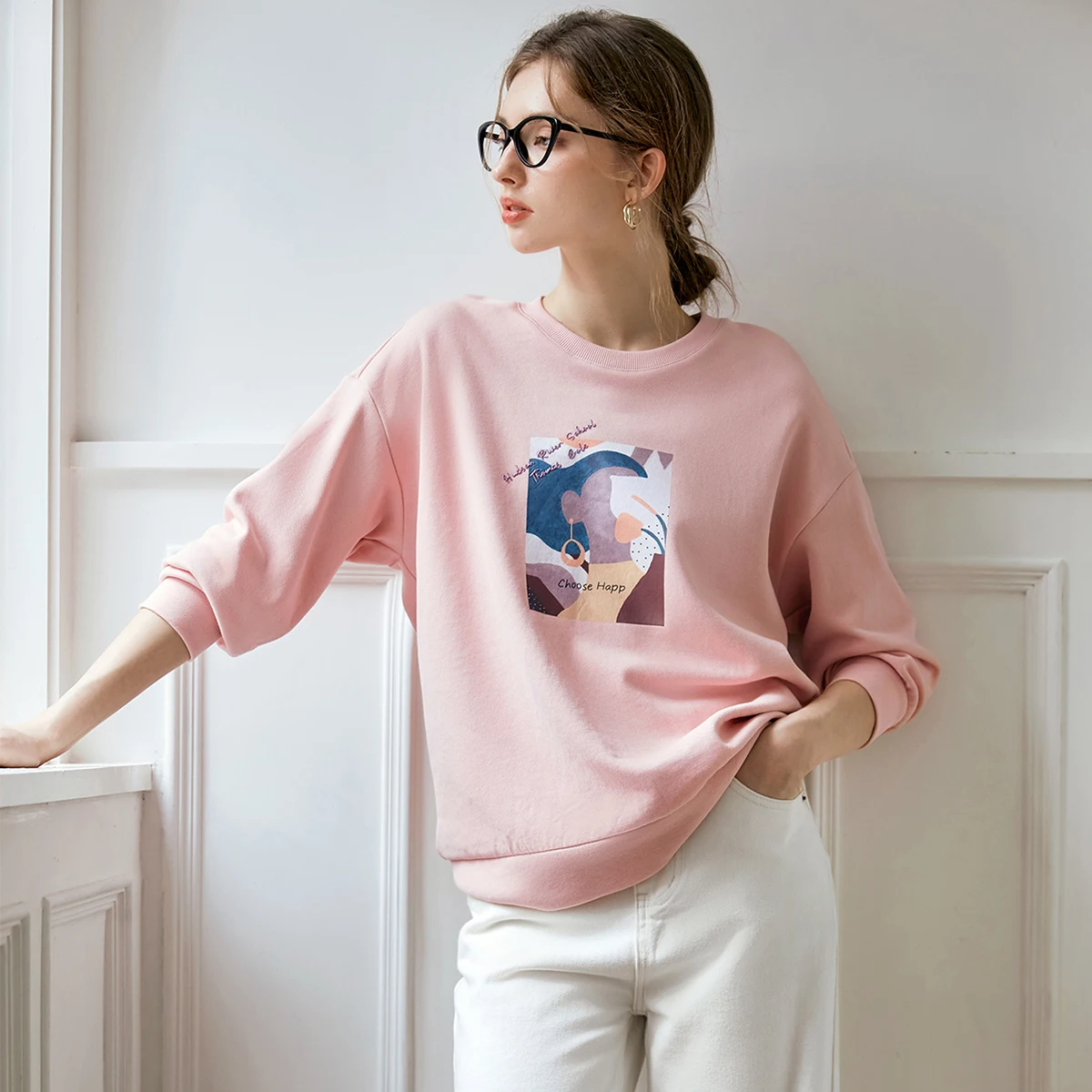 OLrain Women's Knitted Sweatshirts O-neck Long Sleeve Loose Pullovers  Print Sweaters 2025 Autumn Office Lady O57QR53221