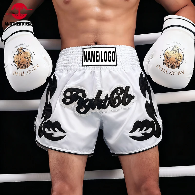 Boxing Shorts Customized Logo Muay Thai Shorts Gym Club Team Name Embroidered Fight Shorts Men Women Kids BJJ MMA Training Wear