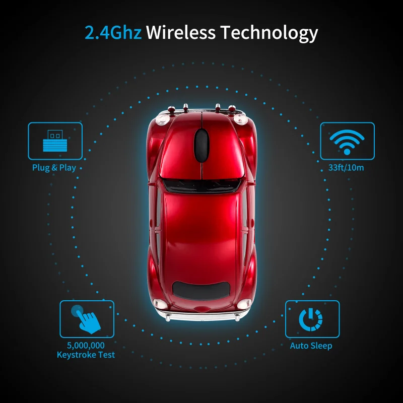 Car Wireless Mouse Gamer USB 2.4G Wireless Mause Ergonomics Four-Way Roller Level 3 Speed 1000DPI MiceLaptop Accessories