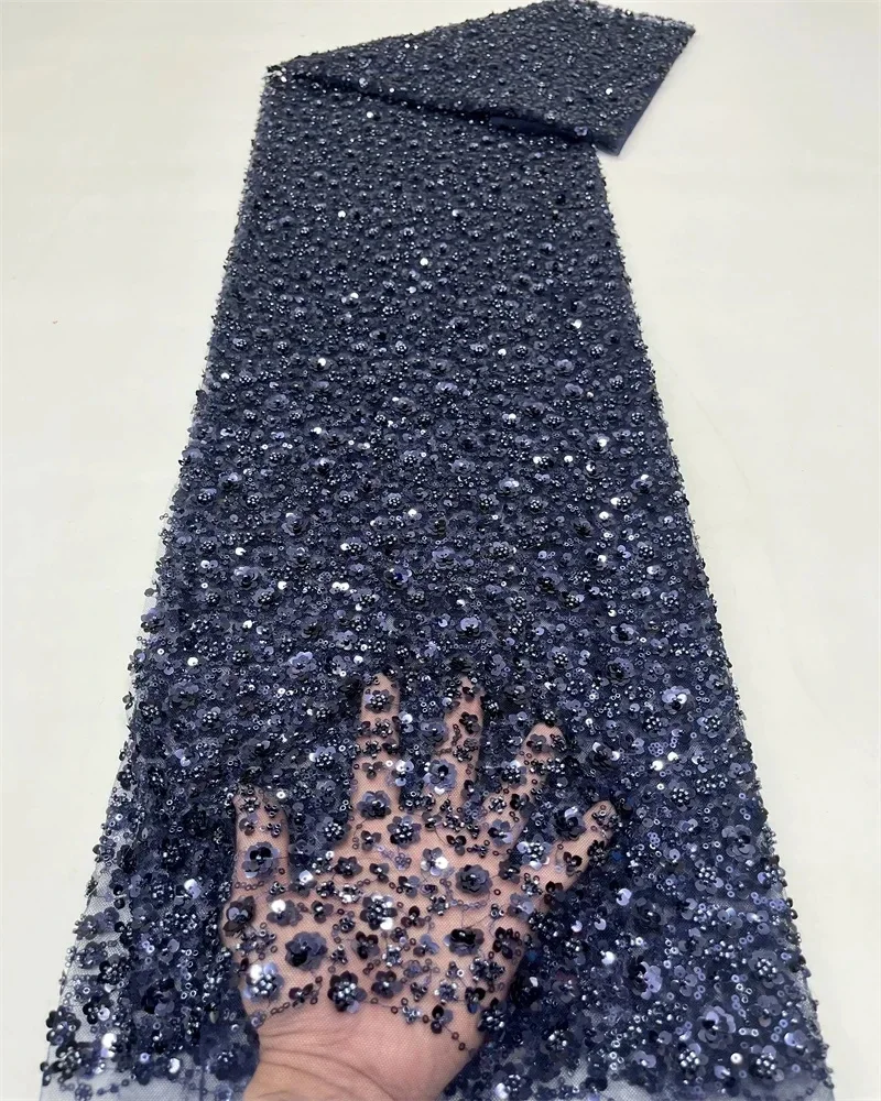 High Quality African Fabric for Women 2026 French Beaded Luxury Tulle Nigerian Sequins Net Lace Wedding Dress Material image 3