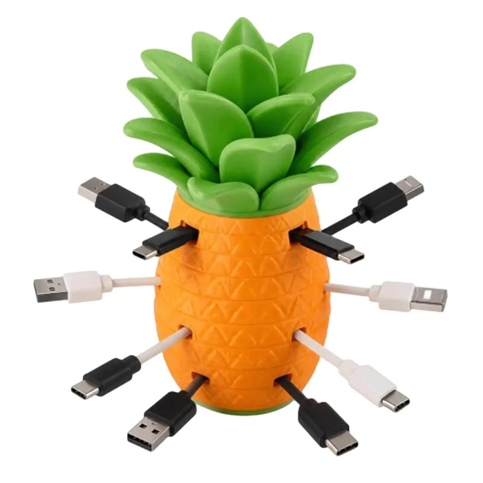 Cable Management Box Pineapple Shape 3D Printing Decorative Case Desktop Charging Cable Organizer for Travel School Living Room