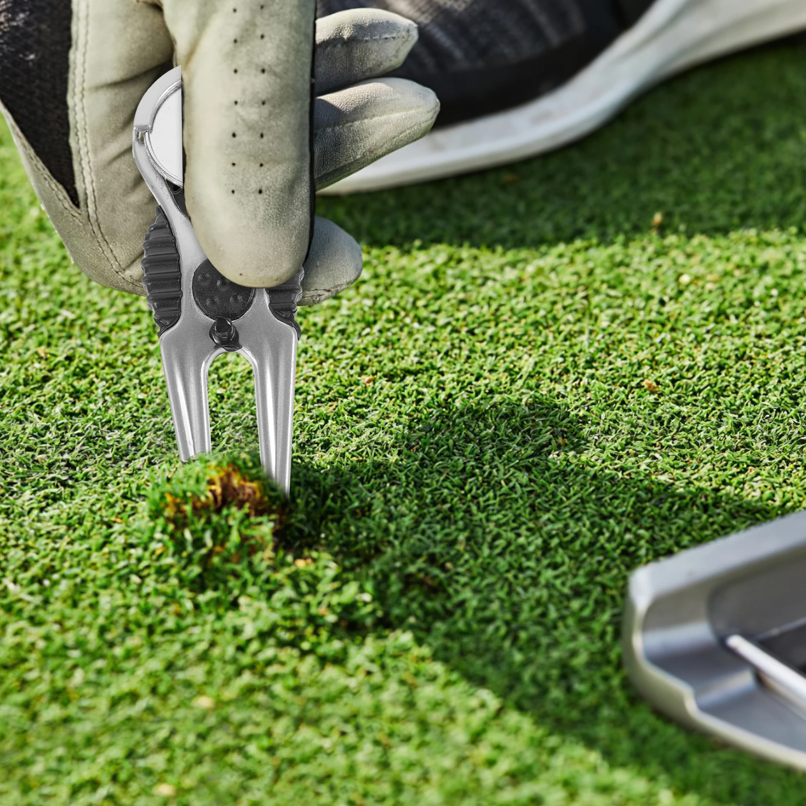 2개입 디봇 수리 도구 편안한 휴대용 그린 포크 볼 마커 포함 블랙 디봇 도구 그린 액세서리