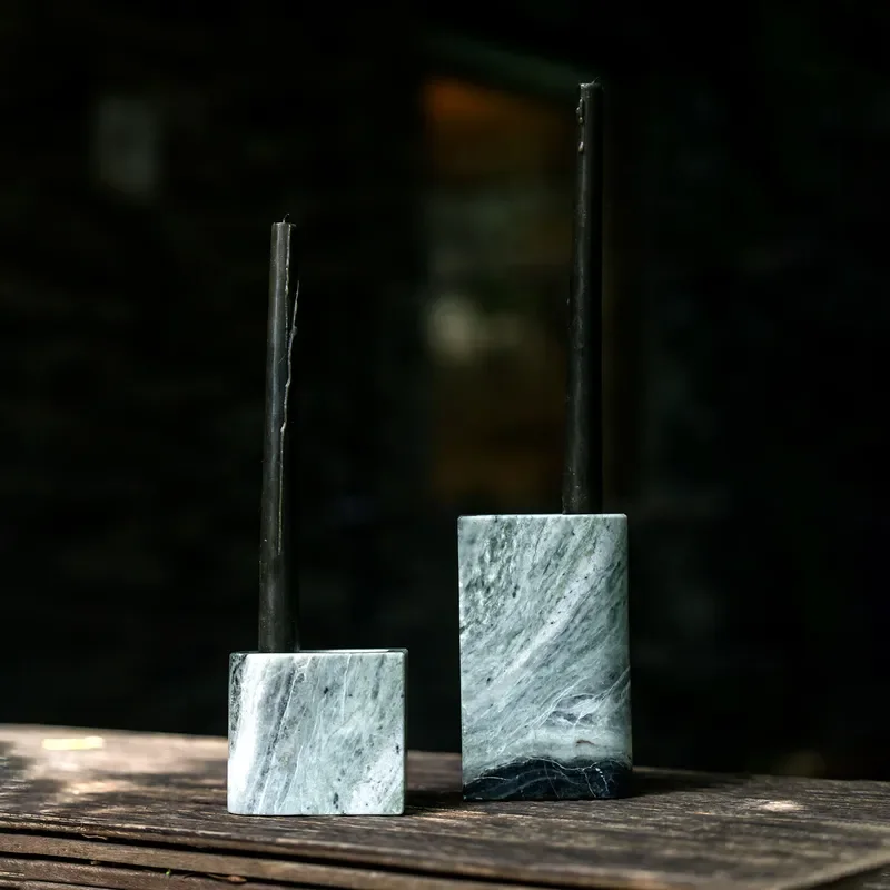 Green Marble Candlestick Holder Set Luxury Home Decor for Living Room Hotel Club Exhibition Hall Modern Centerpiece Ornament