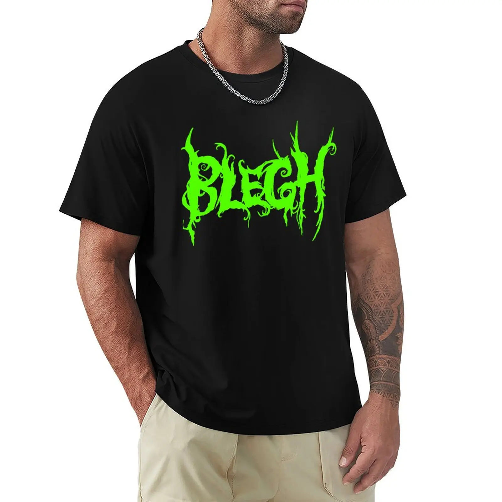 

Neon Green Blegh on Black T-Shirt Luxury man valentines boutique clothes baggy shirts Short sleeve tee men