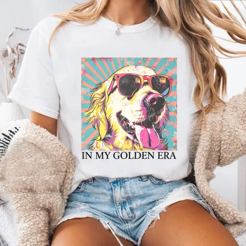 In My Golden Retriever 70s Era T Shirt Goldie Dog Mom T-shirt Retro Dad Mama Tshirt Unisex Short Sleeve Round Neck Tshirts