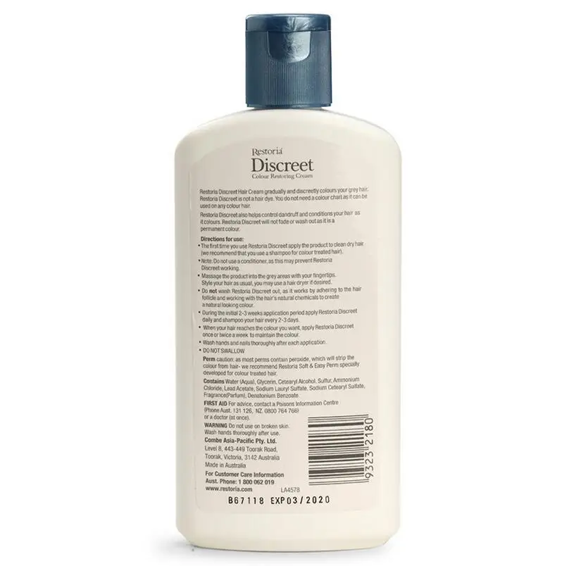 Original Restoria Discreet Colour Restoring Cream Lotion Hair Care 250ml Reduce Grey Hair for Men and Women