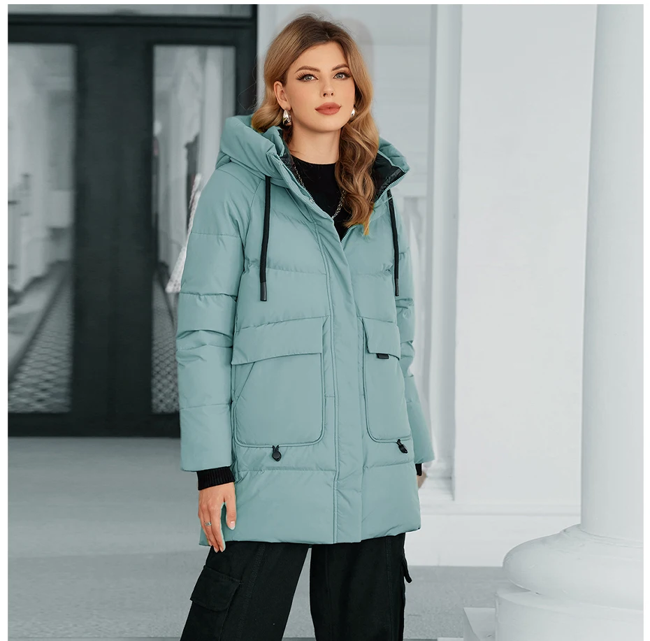 ICEbear Women's Winter Padded Jacket 2024 Hooded Zipper Warm Stylish Coat GWD3781I