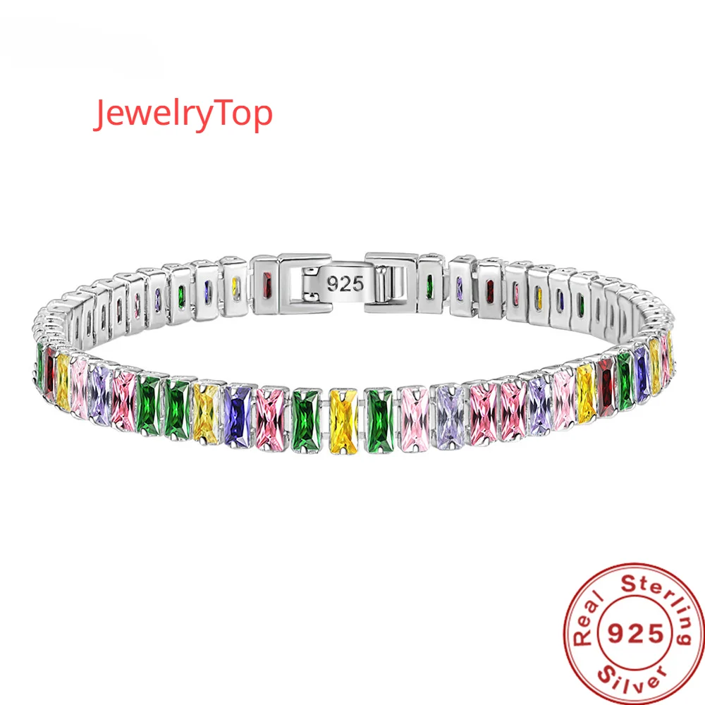 

925 Sterling Silver Bracelet Chain Light Luxury Color Crystal Hand Chain Jewelry For Women Charm Wedding Gift Party 18cm
