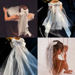 Voile court en tulle avec nœud perlé pour femme, coiffure de mariage, enterrement de vie de jeune fille, pièces de sauna, dentelle, maille, pince à cheveux