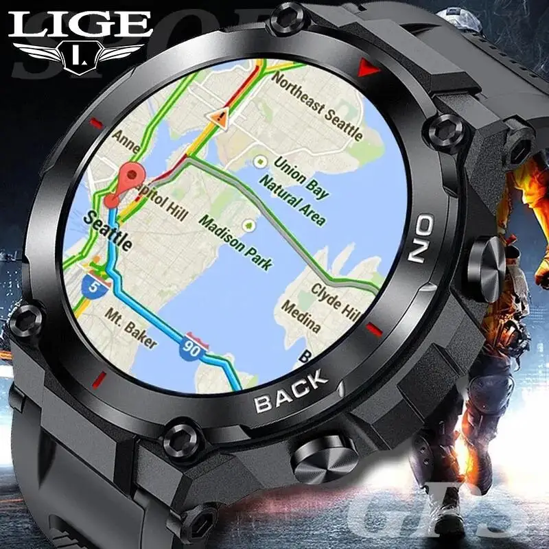 LIGE GPS Smart Watch Men 480mAh Bracelet Sports Fitness Outdoors Watch IP68 Waterproof Smart Clock Call Reminder Smartwatch New