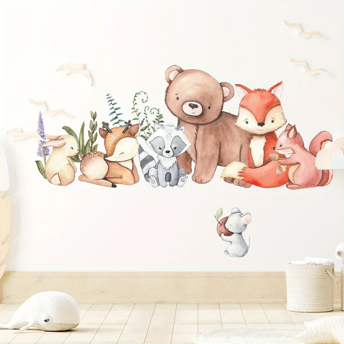 1PC Cartoon Cute Bear Fox Rabbit Mouse Animal Wall Stickers for Kids Room Living Room Nursery Decoration Wall Decals