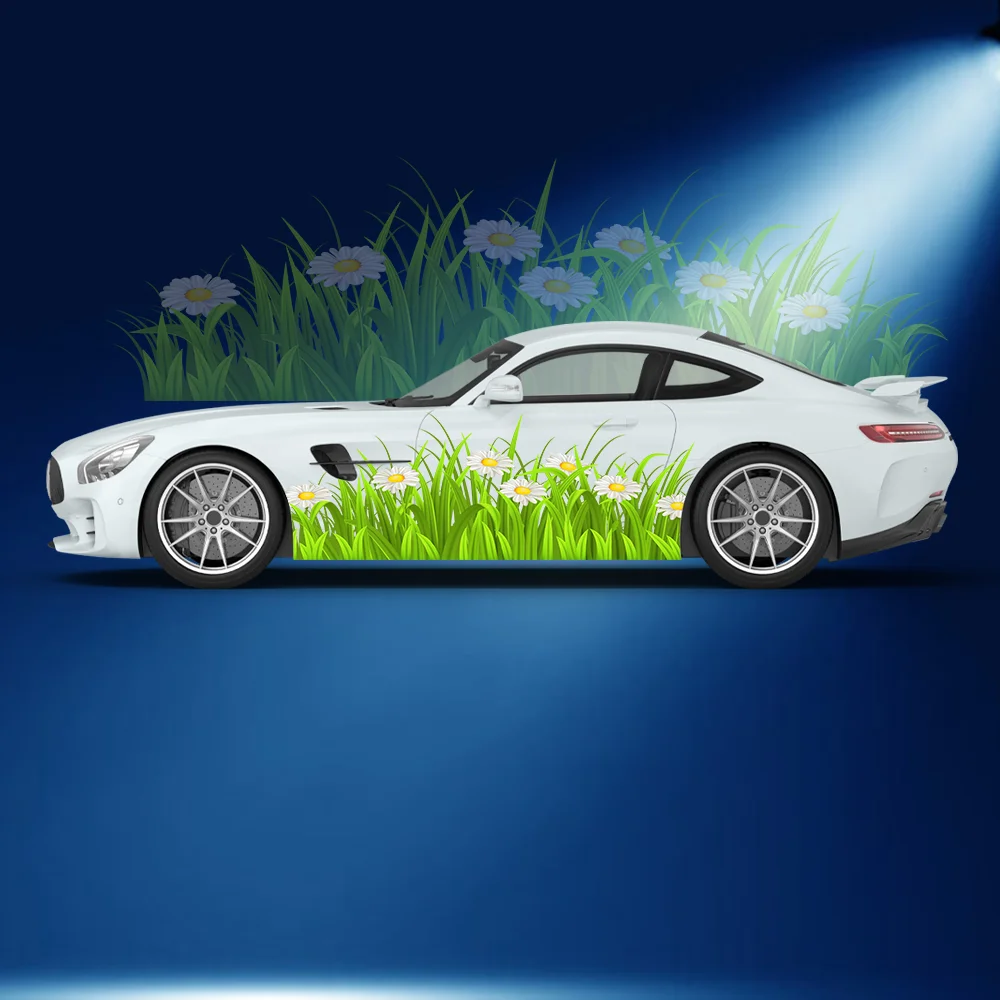 Green Grass Flower Print Car Side Sticker Vinyl Self-adhesive Paper Motorsport Paint Decal Suitable for Truck Suv Decoration