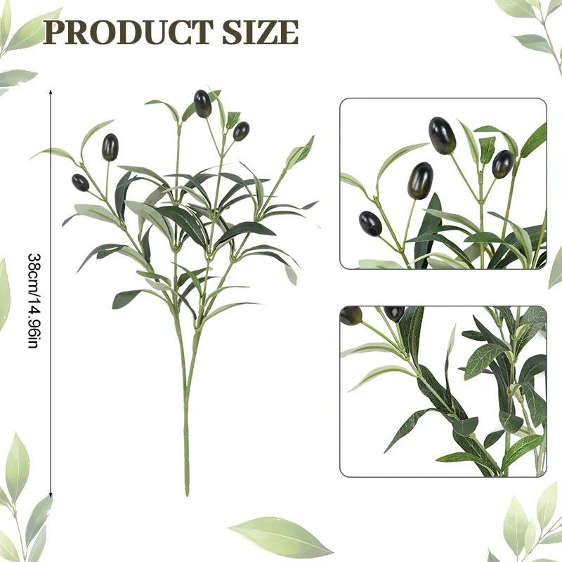 1/3/5Pcs Artificial Plant With Fake Fruit Olive Leaves Tree Branch For Home Garden Vase Decoration Wedding Bouquet Silk Flowers - view 3