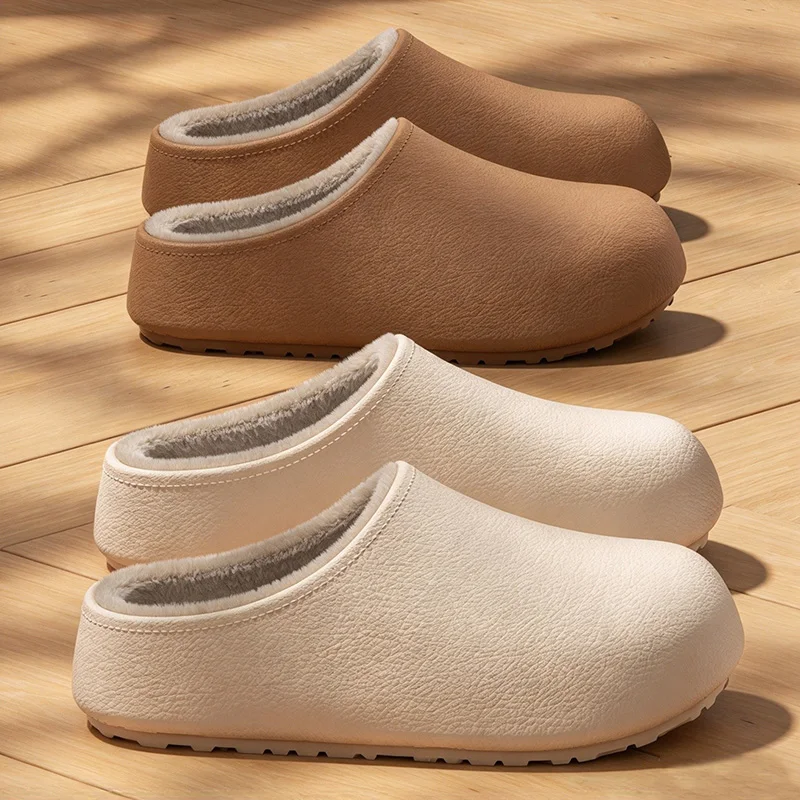Winter Warm Fluffy Slippers Women Waterproof Non Slip Plush Garden Shoes Soft Thick Bottom Home Slides Indoor Cotton Slippers