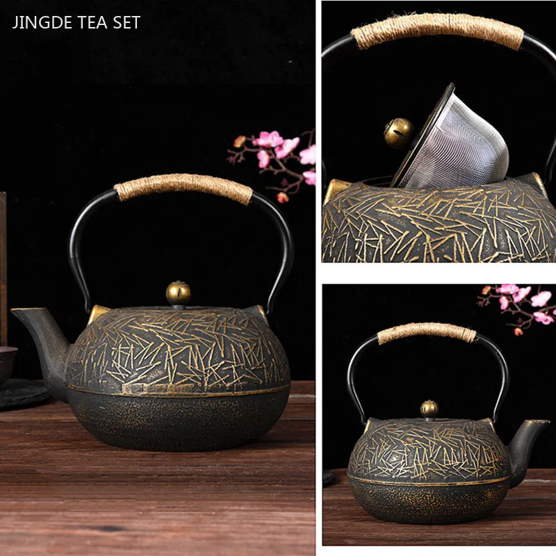 900ml Customized Cast Iron Tea Pot Japanese Antique Craft Iron Teapot with Filter Screen Kettle Kitchen Tea Set Supplies