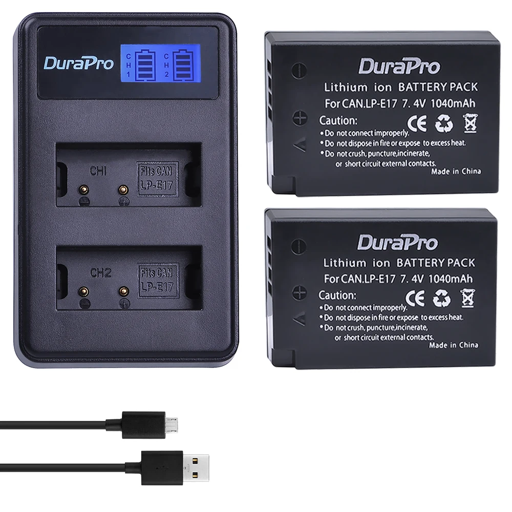 DuraPro 1040mAh LP-E17 LP E17 Bateria + LCD USB Dual Charger for Canon EOS M3 M5 M6 750D 760D T6i T6s 800D 8000D Kiss X8i