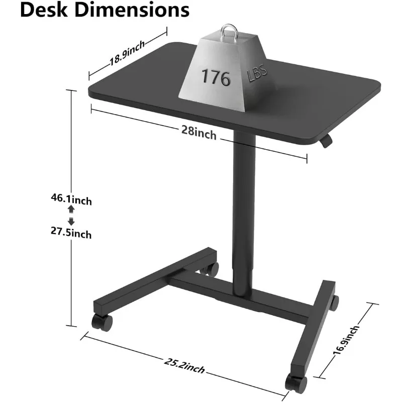 28-Inch Mobile Standing Desk Adjustable Height, Portable Standing Desk with Lockable Wheels, Rolling Table for Home