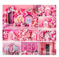 Barbie Pink Photography Backdrop Kids Girls 1st Birthday Party Cake Smash Background Decoration Wall Props Baby Shower Decor