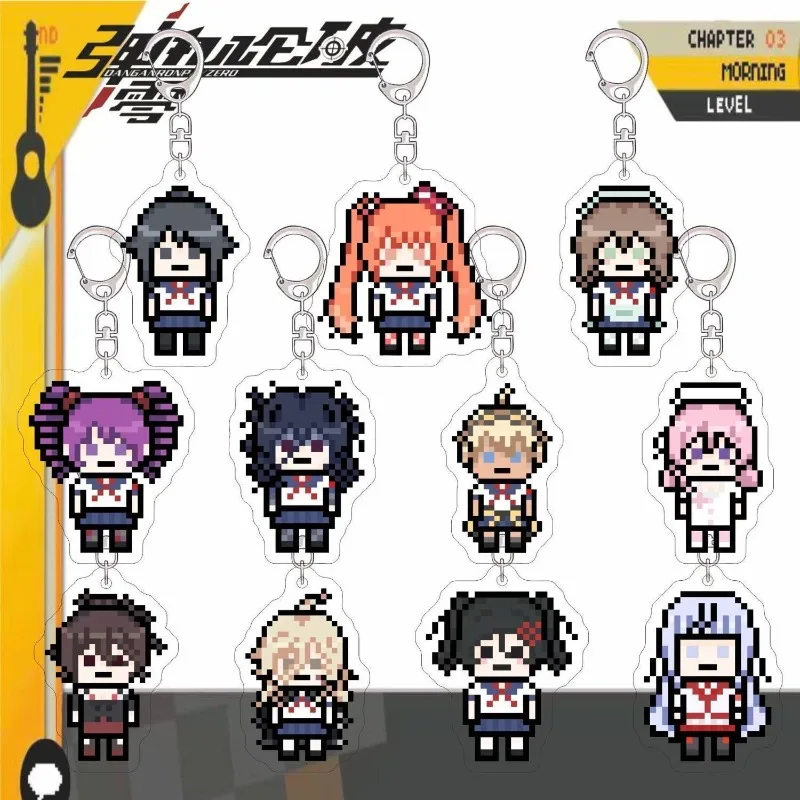 Danganronpa Anime KeyChain Makoto Naegi Kyoko Kirigiri Men Key Chain for Women Cartoon Pixel Figure Acrylic Keyring Pendant Gift